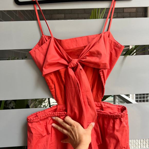 Johanna Ortiz Red Cut Out Poplin Midi Dress Size M - Picture 5 of 6
